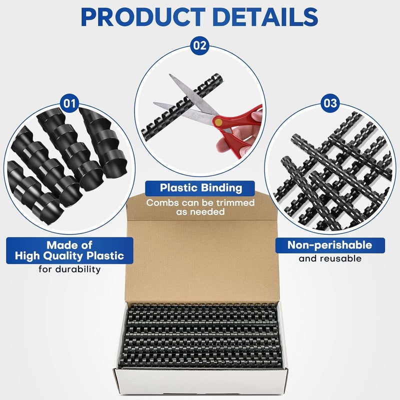MYFULLY 100 Pack 21 Ring Plastic Comb Binding Spines | 5/8 Inch Diameter, 115 Sheet Capacity, A4, Black Binding Comb (5/8"(115 Sheet Capacity)) - Image 4